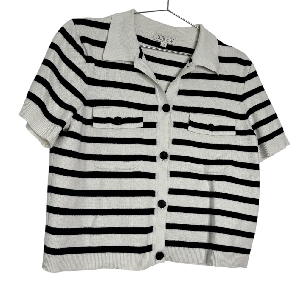 J.Crew Blue White Striped Knit Polo Cotton